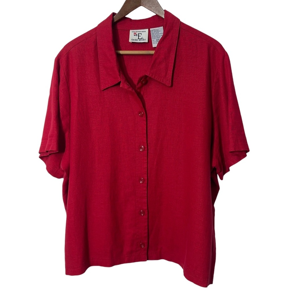 Ease Sport Linen Blend Red Button Down Shirt Womens Plus Size 20W